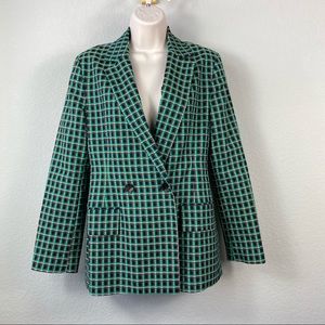 Zara Green Navy Plaid Double Breast Blazer Coat